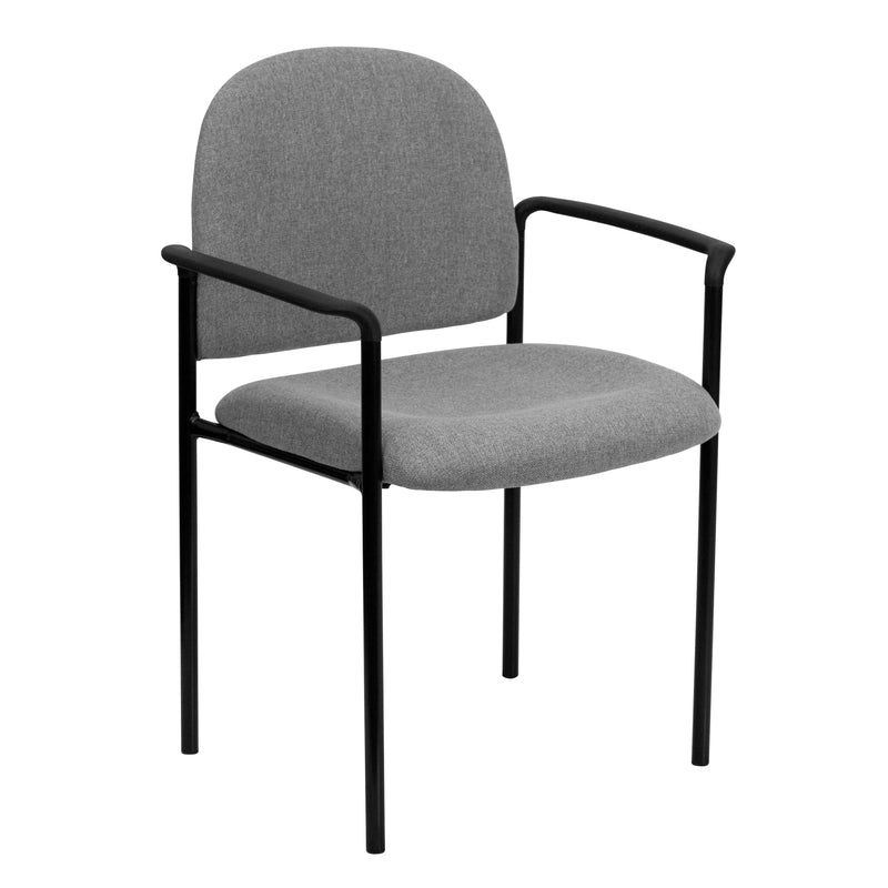 Comfort Gray Fabric Stackable Steel Side Reception Chair with Arms