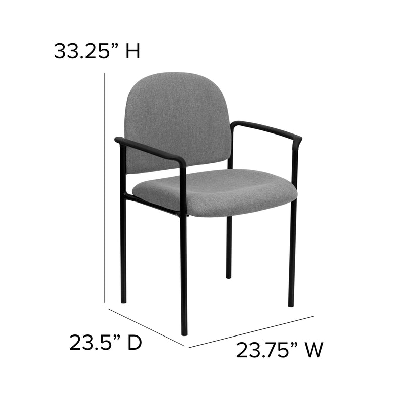 Comfort Gray Fabric Stackable Steel Side Reception Chair with Arms