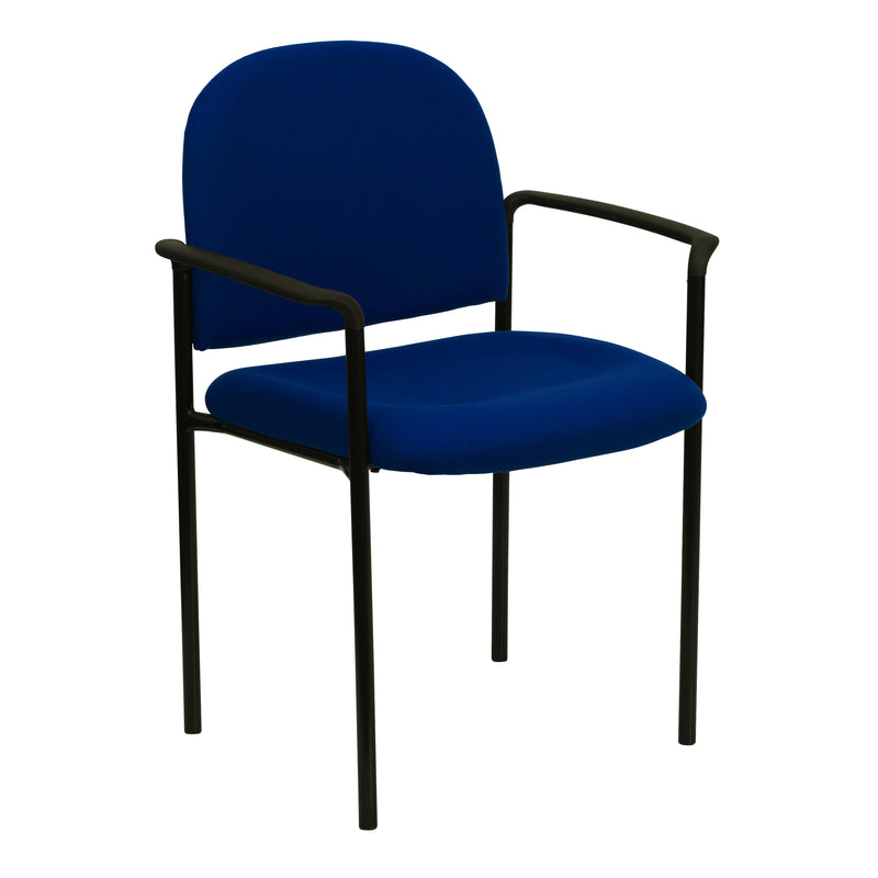 Comfort Navy Fabric Stackable Steel Side Reception Chair with Arms