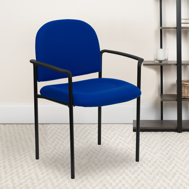 Comfort Navy Fabric Stackable Steel Side Reception Chair with Arms