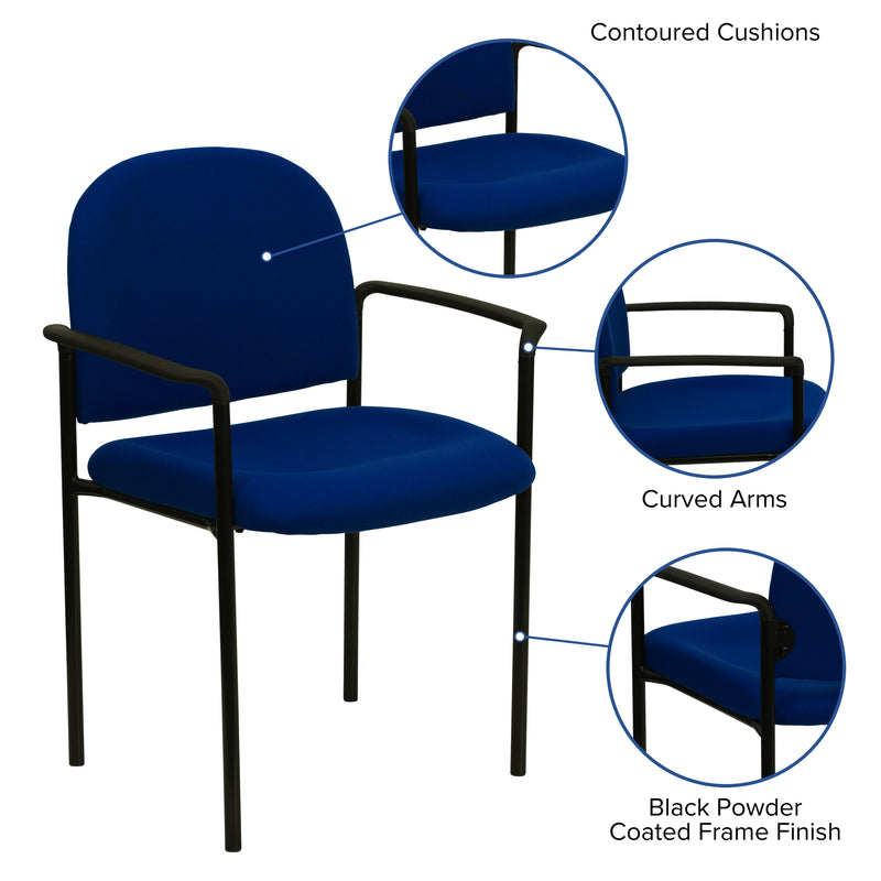 Comfort Navy Fabric Stackable Steel Side Reception Chair with Arms