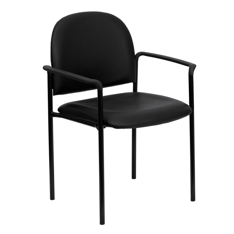 Comfort Black Vinyl Stackable Steel Side Reception Chair with Arms