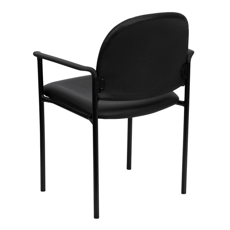 Comfort Black Vinyl Stackable Steel Side Reception Chair with Arms