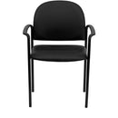 Comfort Black Vinyl Stackable Steel Side Reception Chair with Arms