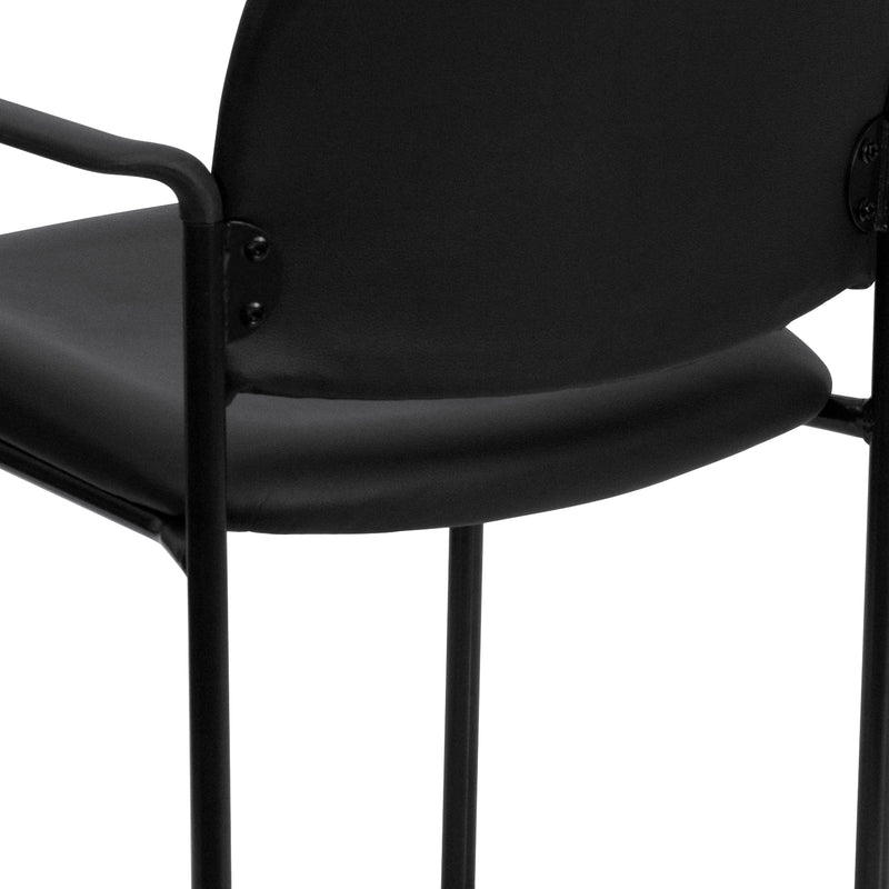 Comfort Black Vinyl Stackable Steel Side Reception Chair with Arms