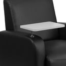 Black LeatherSoft Guest Chair with Tablet Arm, Front Wheel Casters and Cup Holder