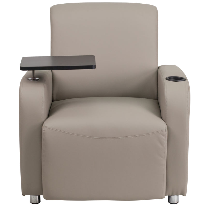 Gray LeatherSoft Guest Chair with Tablet Arm, Chrome Legs and Cup Holder