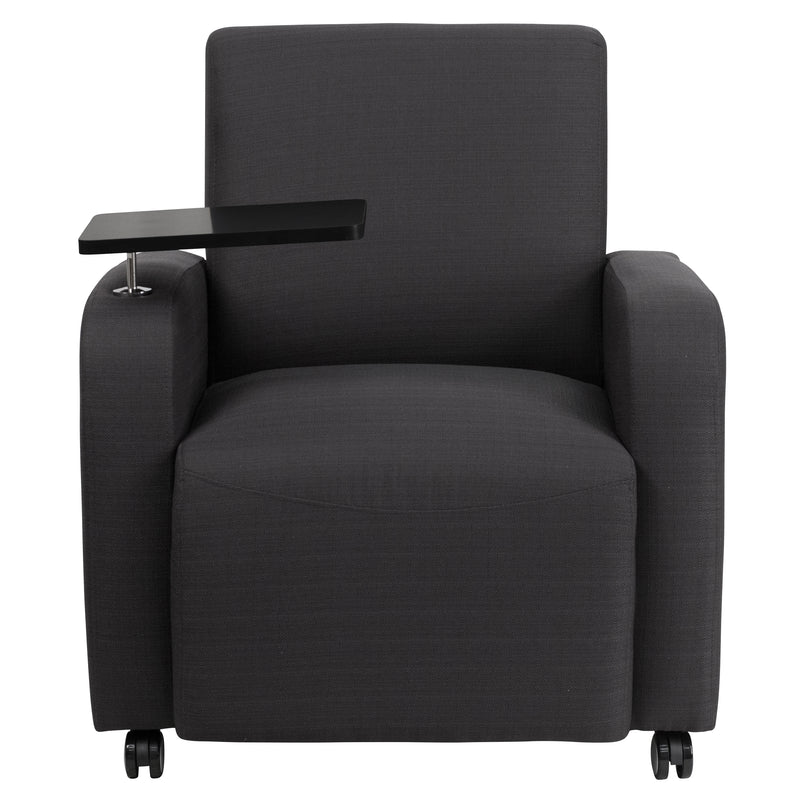 Gray Fabric Guest Chair with Tablet Arm and Front Wheel Casters