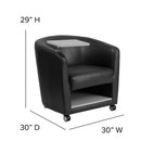 Black LeatherSoft Guest Chair with Tablet Arm, Front Wheel Casters and Under Seat Storage
