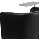 Black LeatherSoft Guest Chair with Tablet Arm, Front Wheel Casters and Under Seat Storage