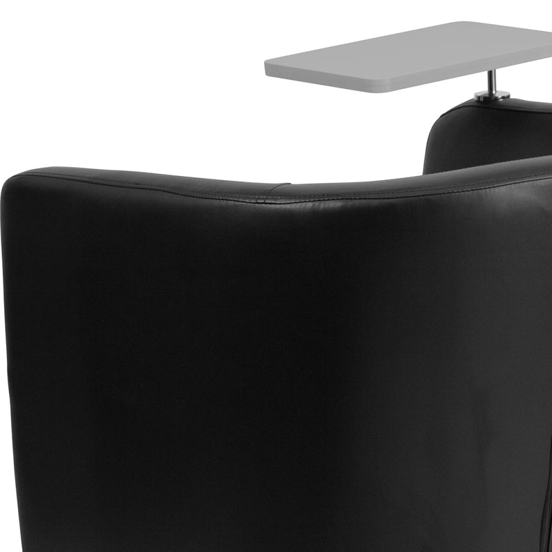 Black LeatherSoft Guest Chair with Tablet Arm, Front Wheel Casters and Under Seat Storage