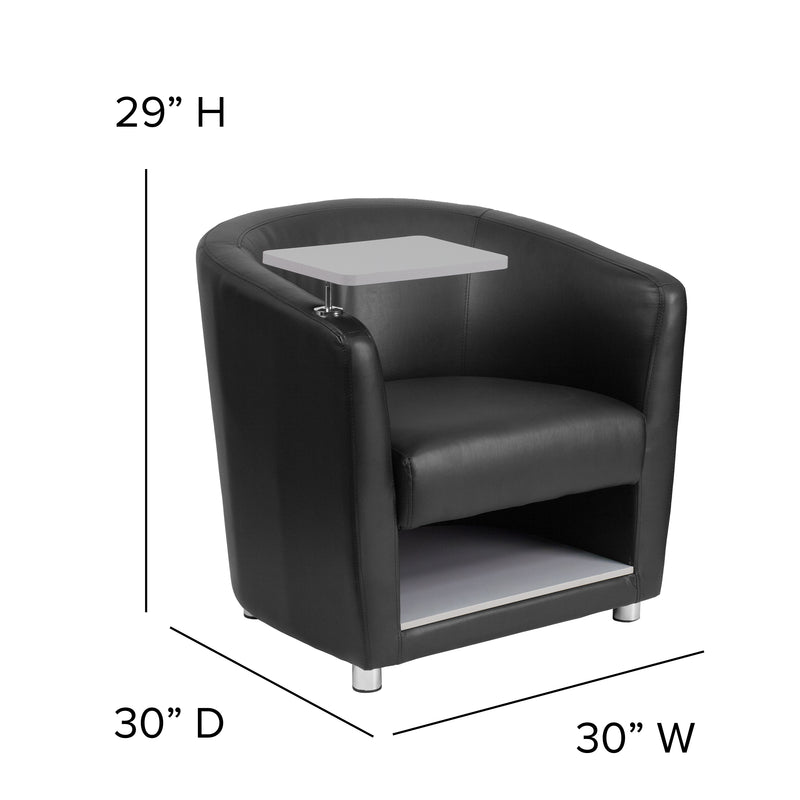 Black LeatherSoft Guest Chair with Tablet Arm, Chrome Legs and Under Seat Storage