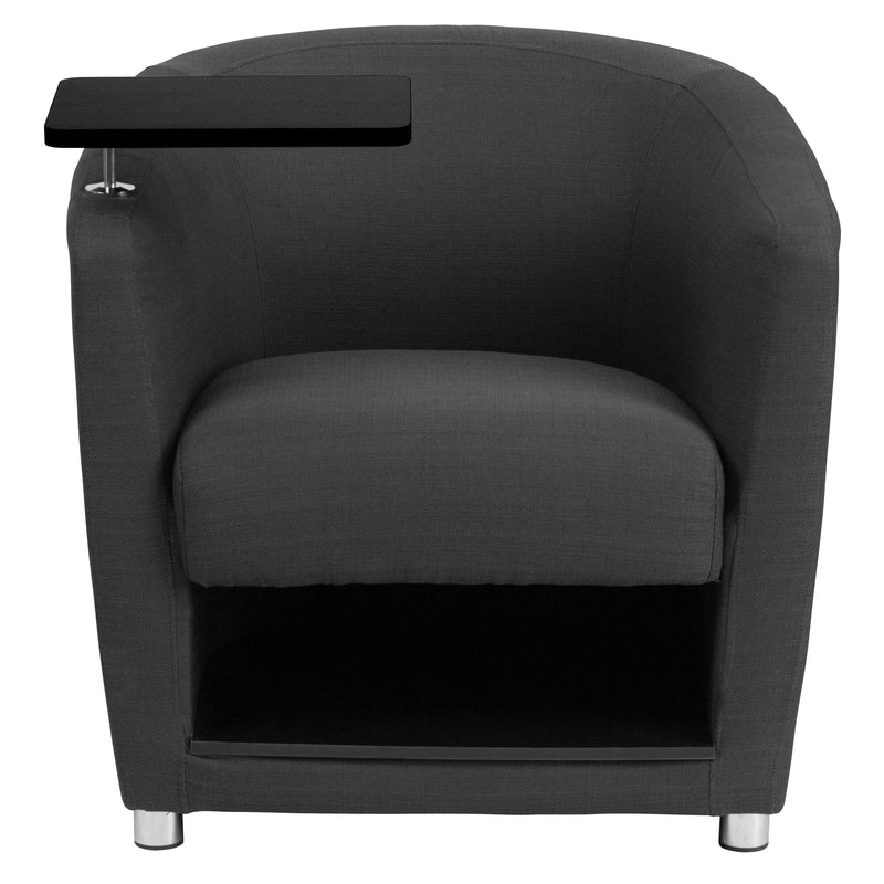 Charcoal Gray Fabric Guest Chair with Tablet Arm, Chrome Legs and Under Seat Storage