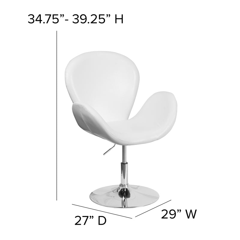 SINGLEWAVE Trestron Series White LeatherSoft Side Reception Chair with Adjustable Height Seat