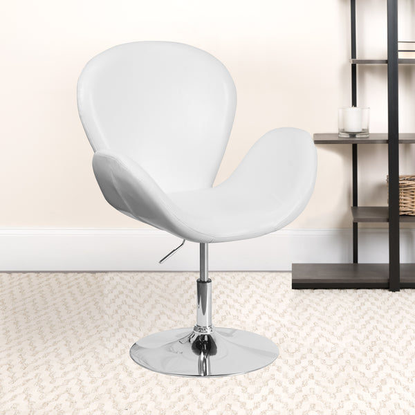 SINGLEWAVE Trestron Series White LeatherSoft Side Reception Chair with Adjustable Height Seat