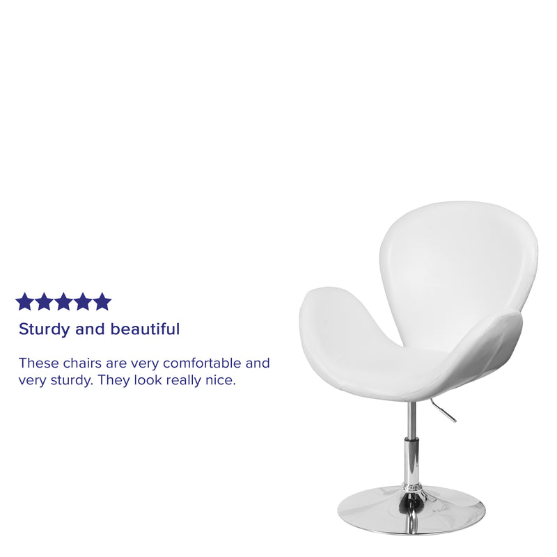 SINGLEWAVE Trestron Series White LeatherSoft Side Reception Chair with Adjustable Height Seat