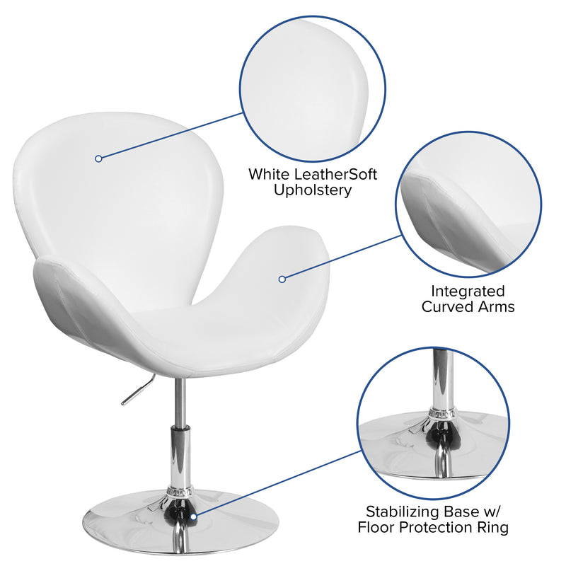 SINGLEWAVE Trestron Series White LeatherSoft Side Reception Chair with Adjustable Height Seat