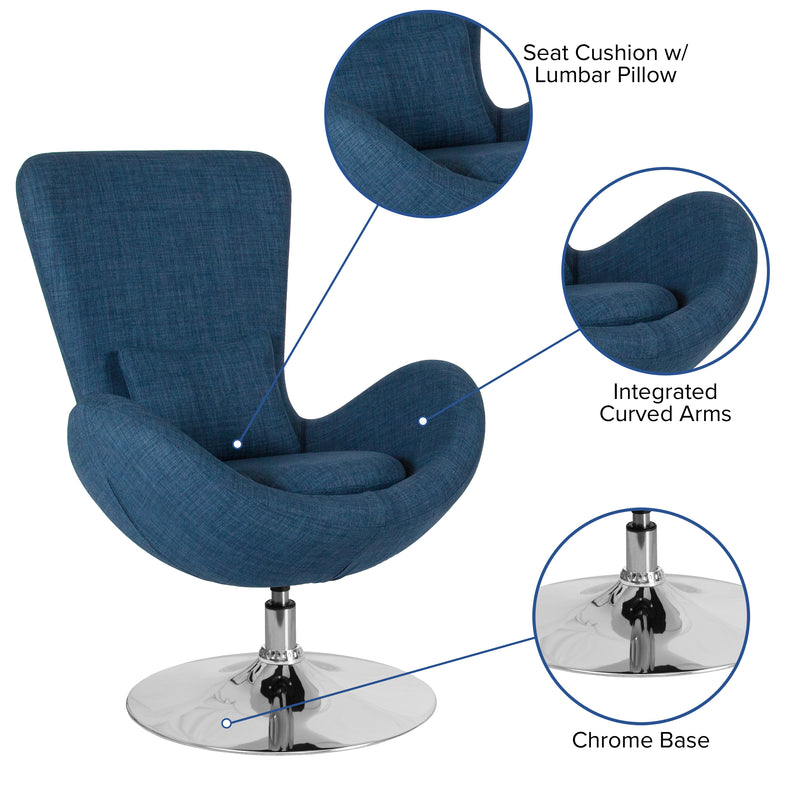 Egg Series Blue Fabric Side Reception Chair