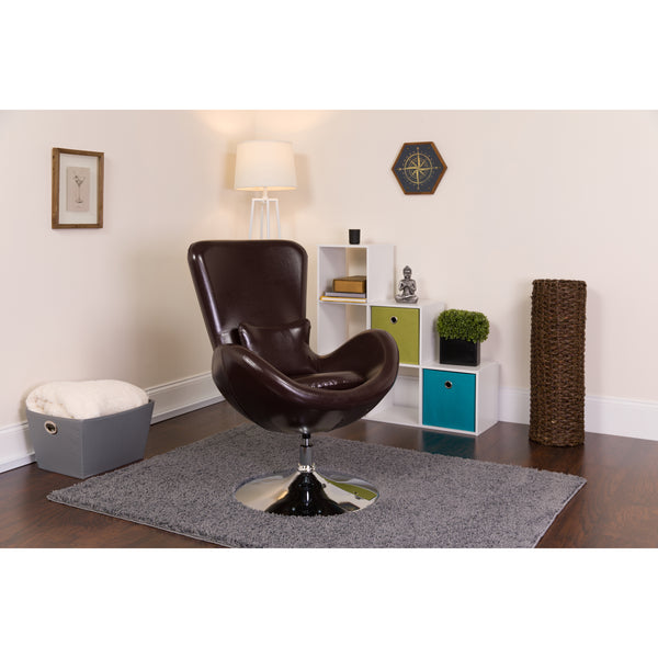 Egg Series Brown LeatherSoft Side Reception Chair