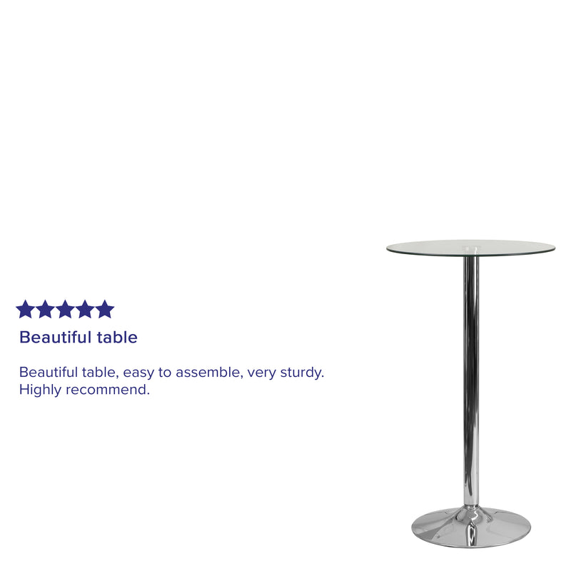 23.75'' Round Glass Table with 41.75''H Chrome Base