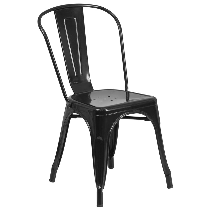 Commercial Grade Black Metal Indoor-Outdoor Stackable Chair