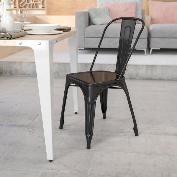 Commercial Grade Black Metal Indoor-Outdoor Stackable Chair