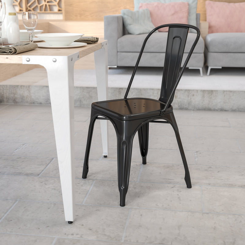 Commercial Grade Black Metal Indoor-Outdoor Stackable Chair