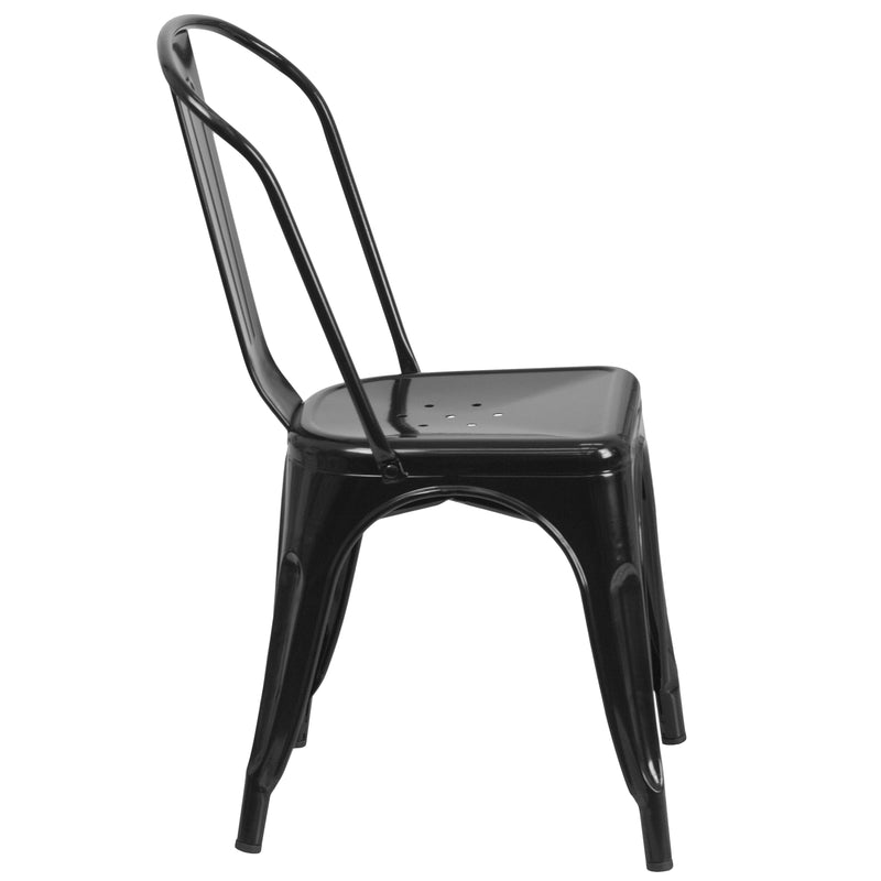 Commercial Grade Black Metal Indoor-Outdoor Stackable Chair