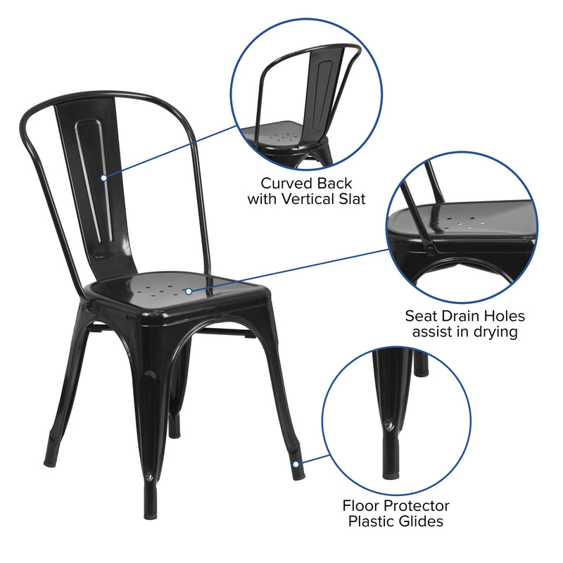 Commercial Grade Black Metal Indoor-Outdoor Stackable Chair