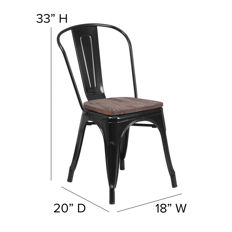 Black Metal Stackable Chair with Wood Seat