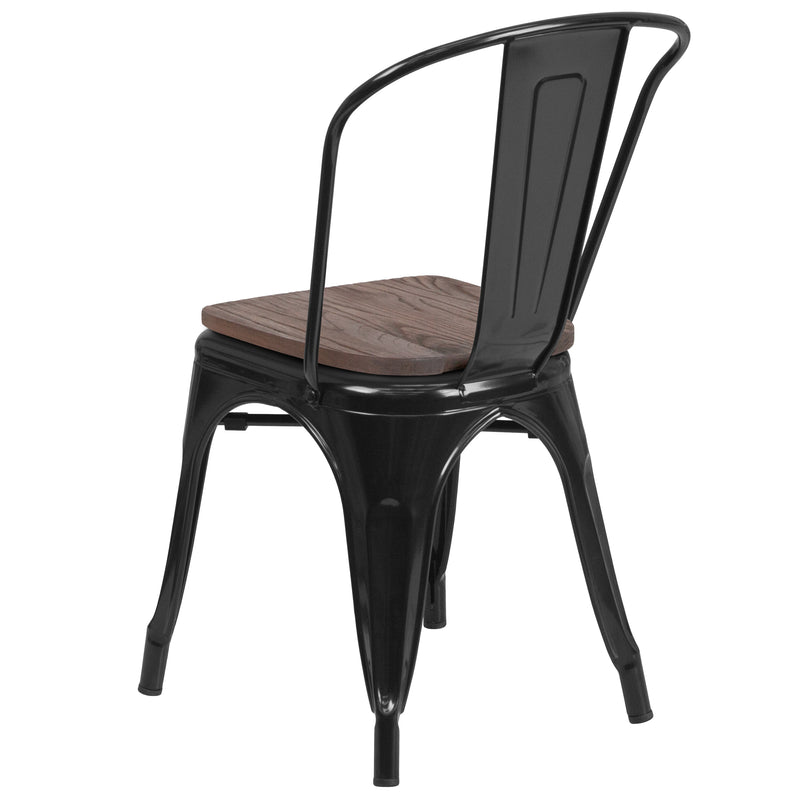 Black Metal Stackable Chair with Wood Seat