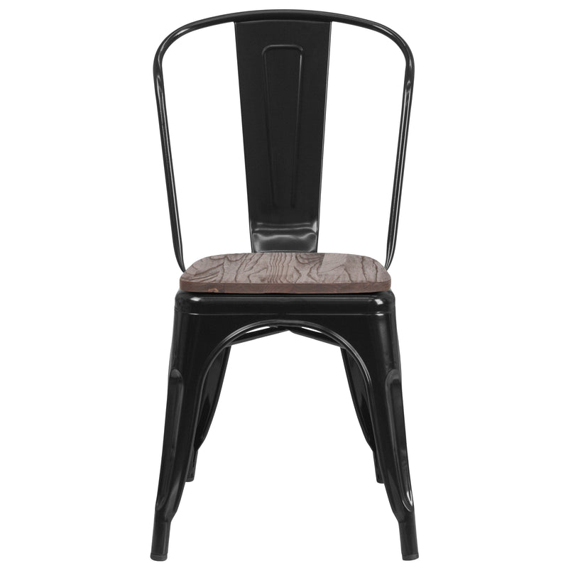 Black Metal Stackable Chair with Wood Seat