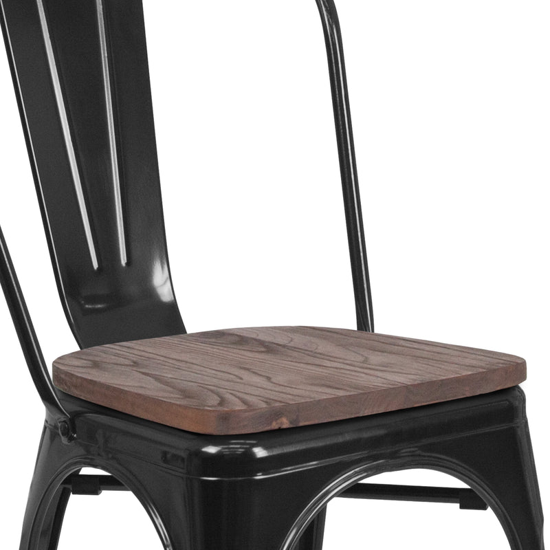 Black Metal Stackable Chair with Wood Seat