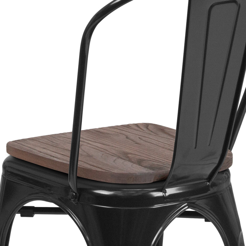 Black Metal Stackable Chair with Wood Seat