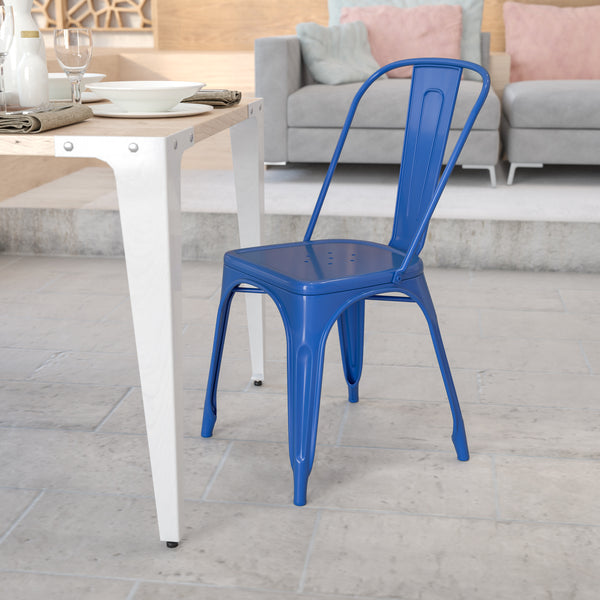 Commercial Grade Blue Metal Indoor-Outdoor Stackable Chair