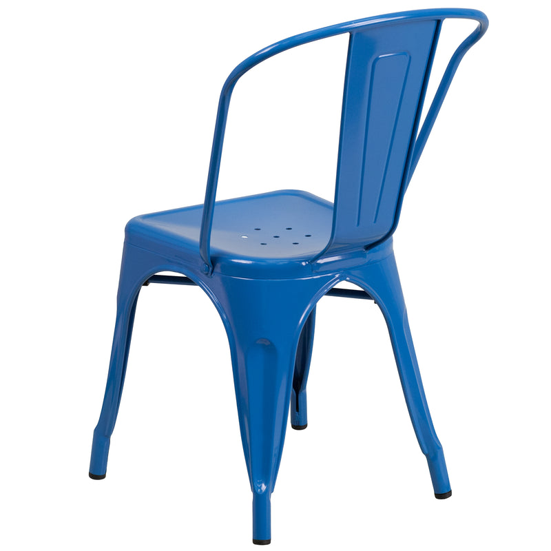 Commercial Grade Blue Metal Indoor-Outdoor Stackable Chair