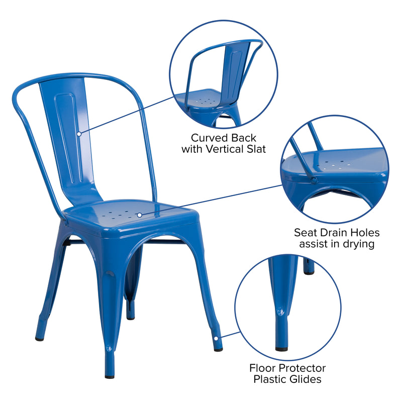 Commercial Grade Blue Metal Indoor-Outdoor Stackable Chair