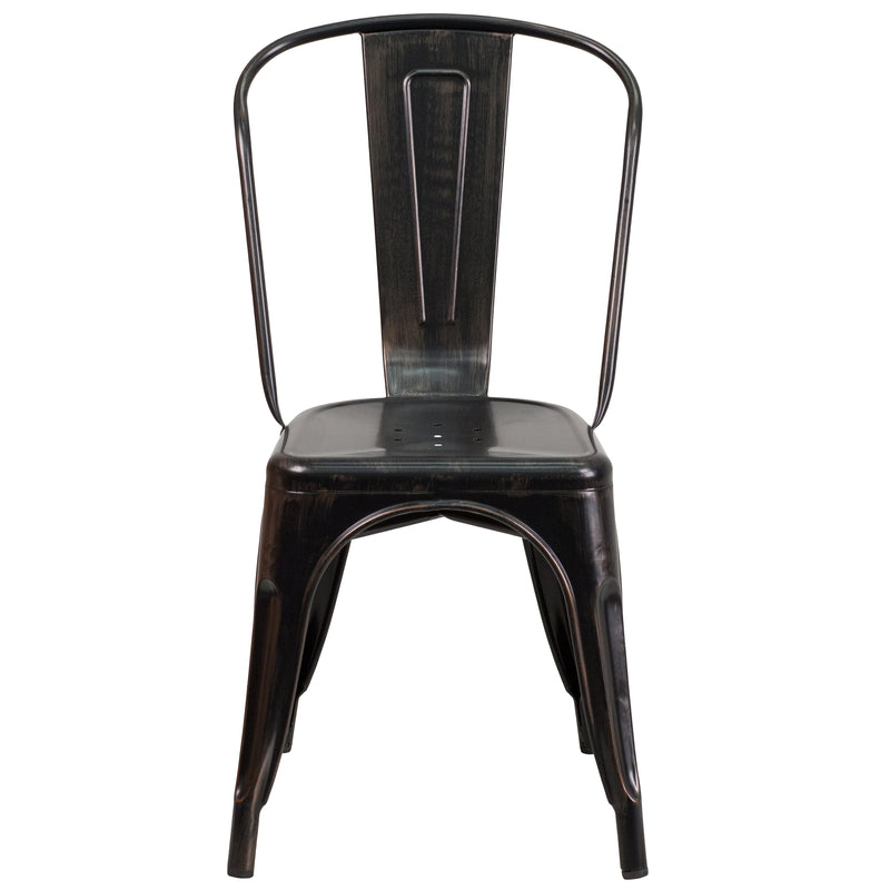 Commercial Grade Black-Antique Gold Metal Indoor-Outdoor Stackable Chair