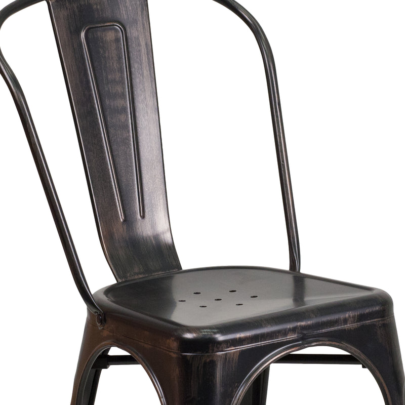 Commercial Grade Black-Antique Gold Metal Indoor-Outdoor Stackable Chair