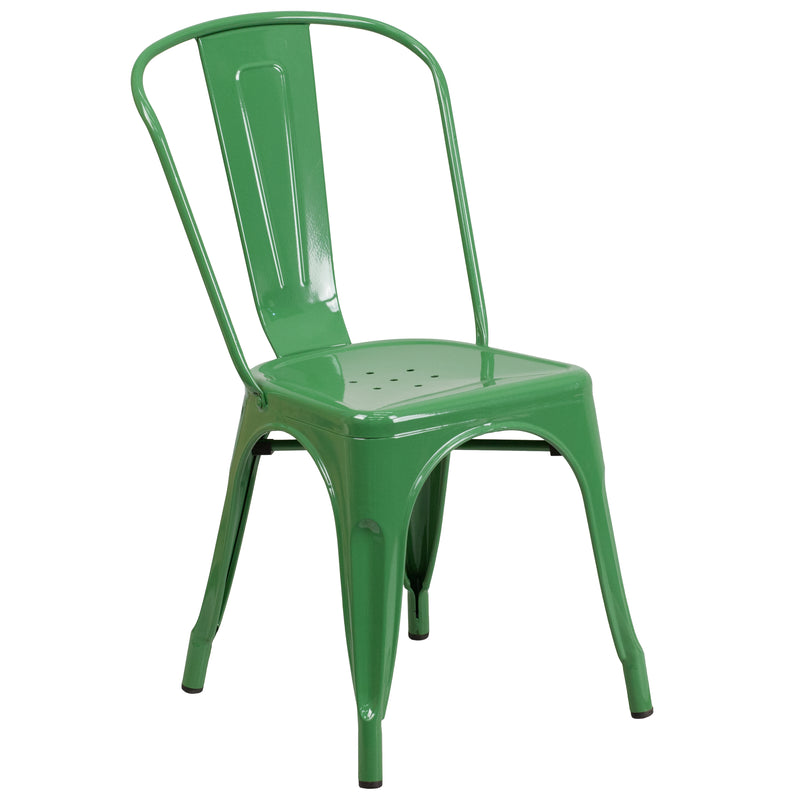 Commercial Grade Green Metal Indoor-Outdoor Stackable Chair