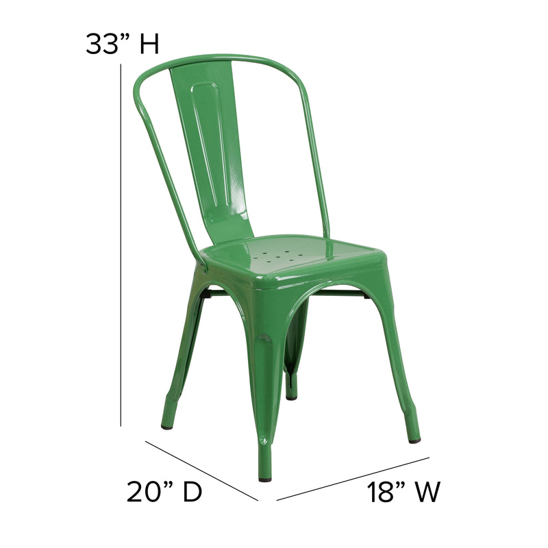 Commercial Grade Green Metal Indoor-Outdoor Stackable Chair