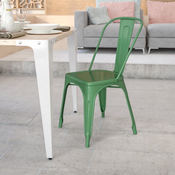 Commercial Grade Green Metal Indoor-Outdoor Stackable Chair