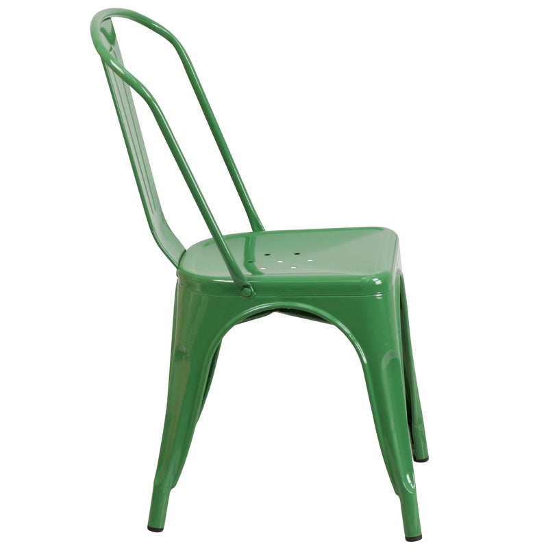 Commercial Grade Green Metal Indoor-Outdoor Stackable Chair