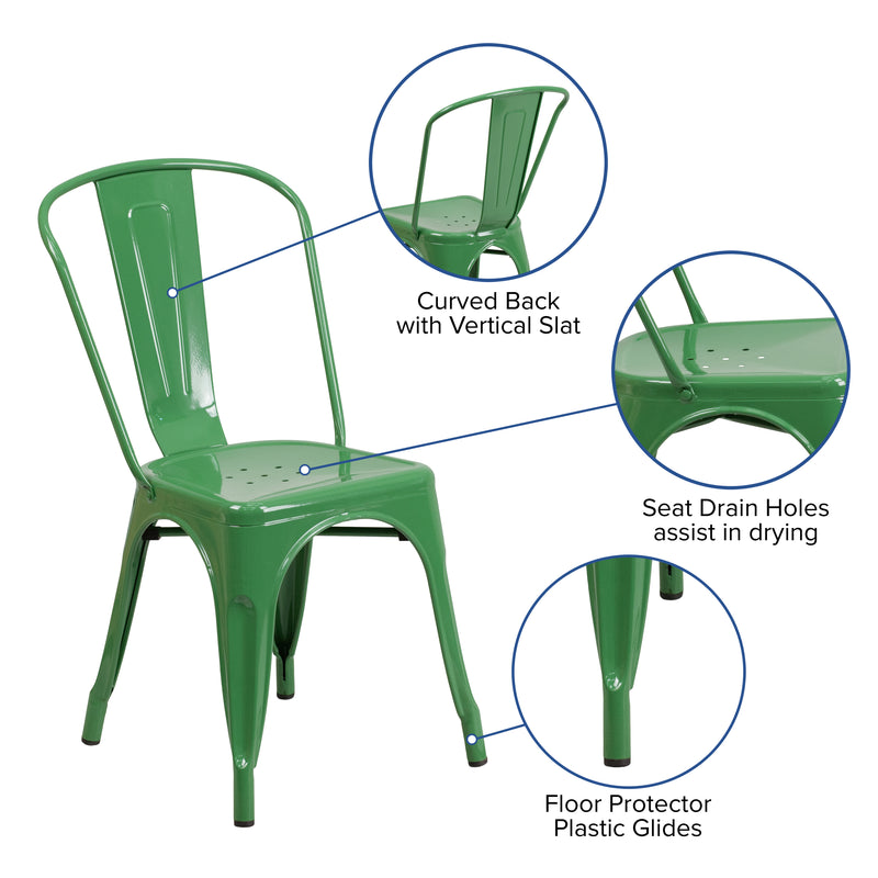 Commercial Grade Green Metal Indoor-Outdoor Stackable Chair