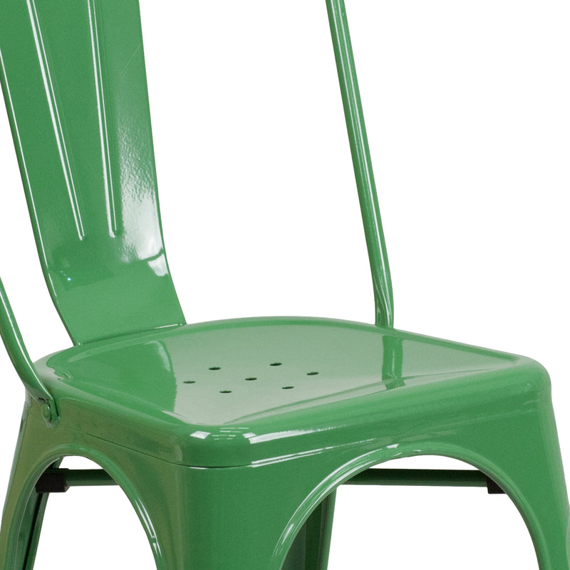 Commercial Grade Green Metal Indoor-Outdoor Stackable Chair