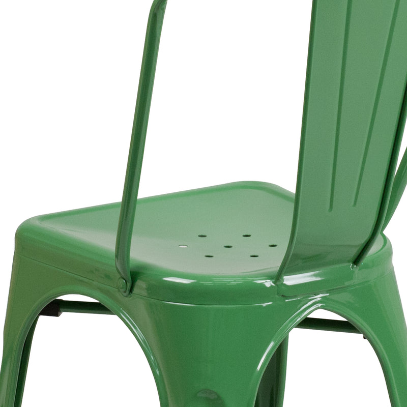 Commercial Grade Green Metal Indoor-Outdoor Stackable Chair