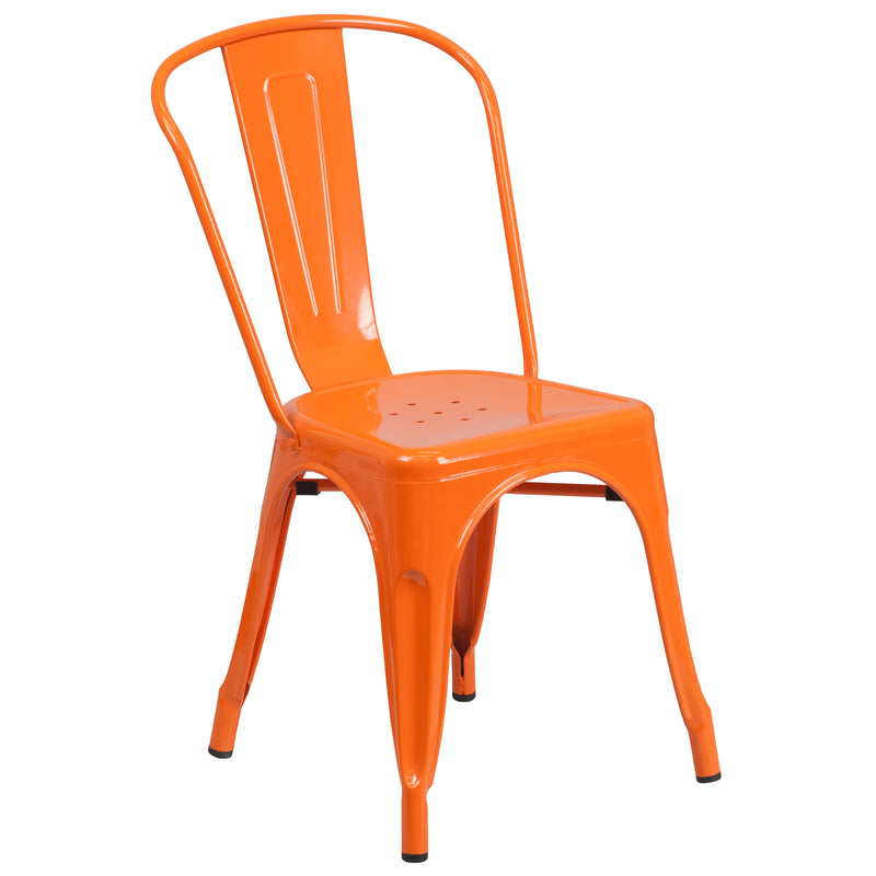 Commercial Grade Orange Metal Indoor-Outdoor Stackable Chair