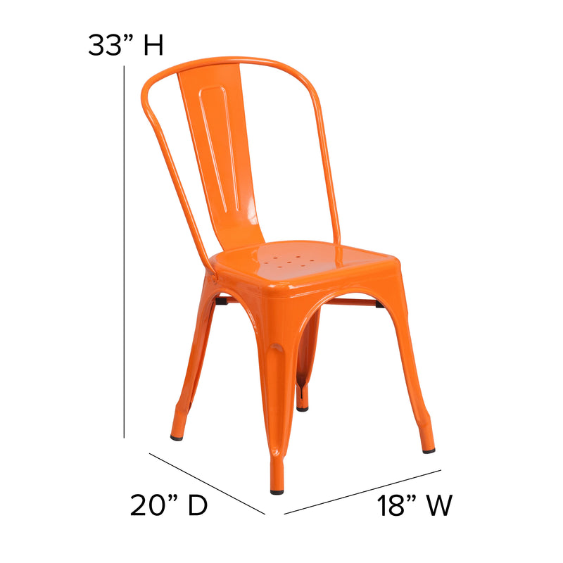 Commercial Grade Orange Metal Indoor-Outdoor Stackable Chair