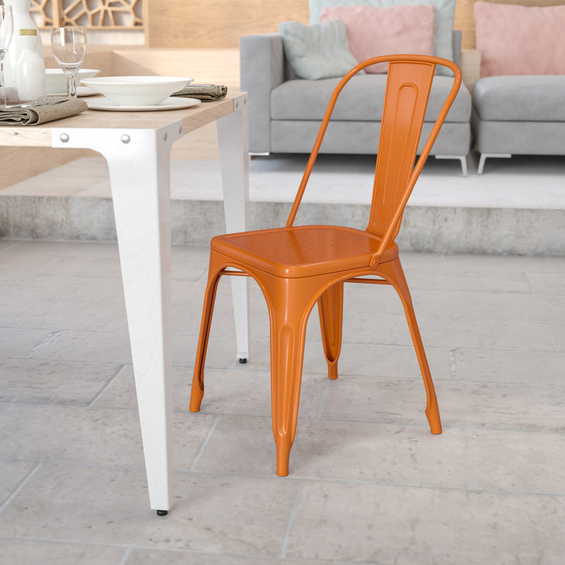 Commercial Grade Orange Metal Indoor-Outdoor Stackable Chair