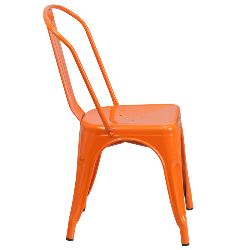 Commercial Grade Orange Metal Indoor-Outdoor Stackable Chair